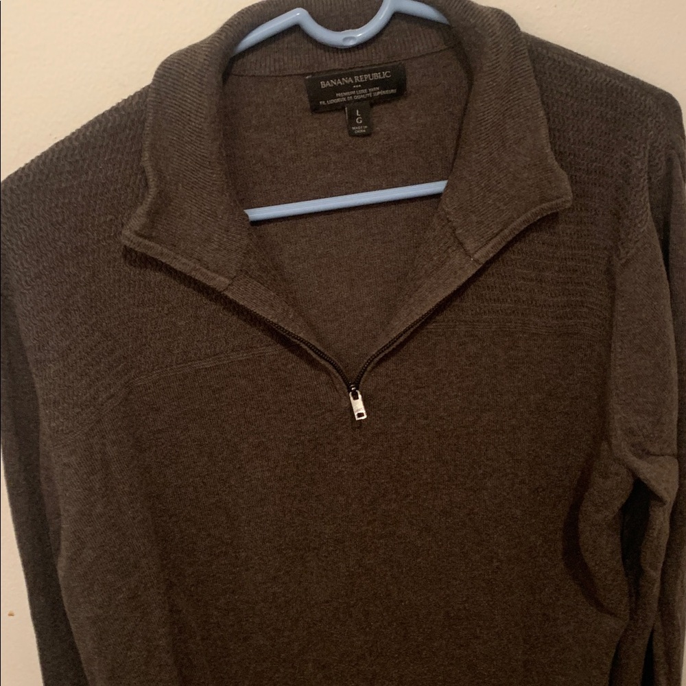 Banana Republic Premium Luxe Yarn Mid Brown Quarter Zip Sweater 10% Silk SZ L - Picture 2 of 8